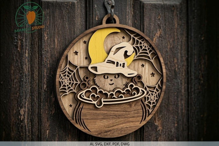 3D Halloween Witch Cat Laser Cut SVG