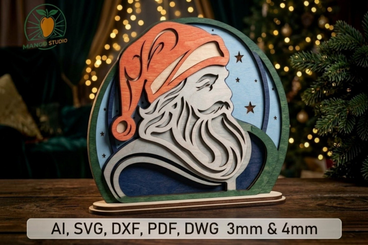 3D Santa Claus Laser Cut Wooden Standee