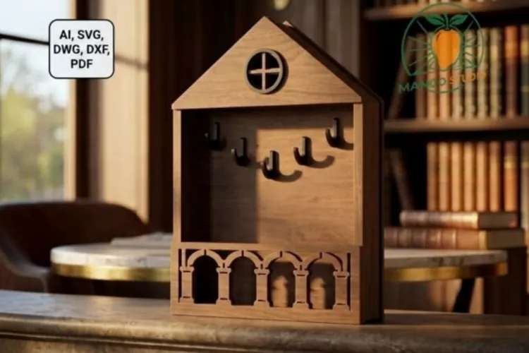Wooden Key Holder House Laser Cut Vector File
