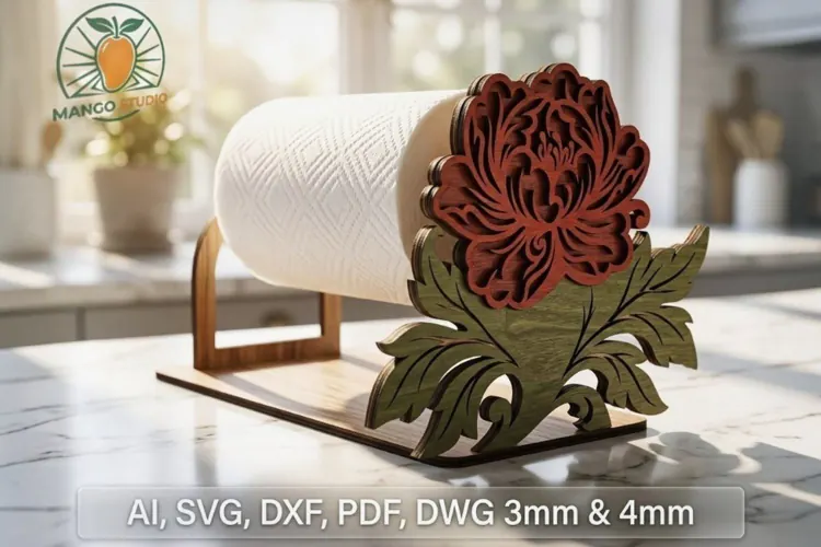 3D Peony Paper Towel Holder Laser Cut File