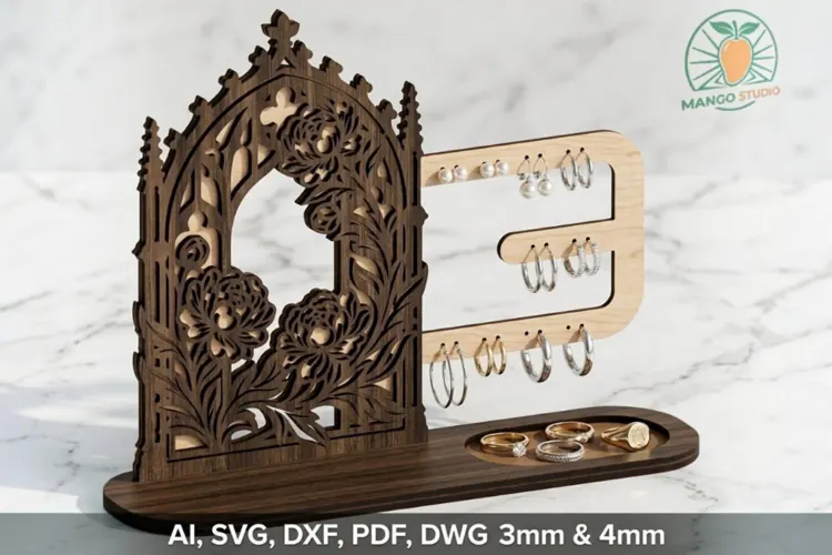 Gothic Peony Jewelry Stand Laser File