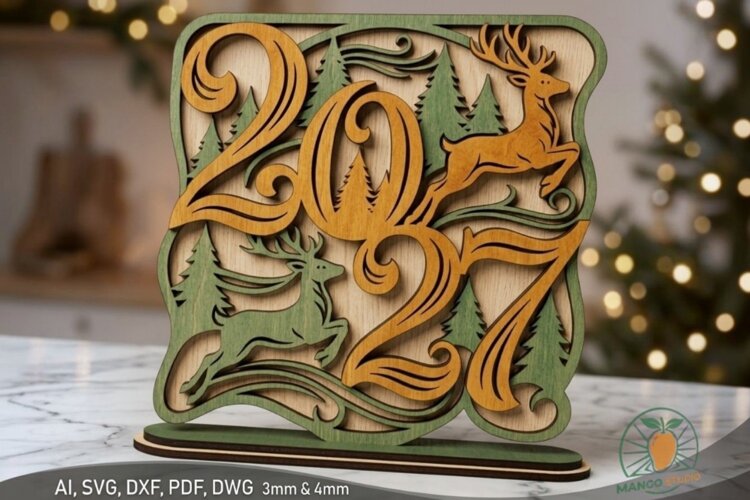 3D New Year 2027 Desktop Stand SVG example image 1