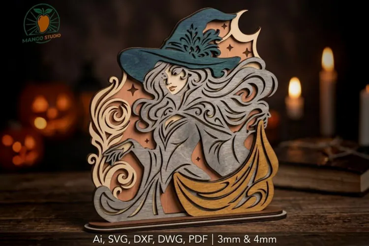 3D Layered Witch Halloween Laser Cut File