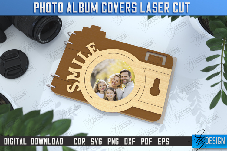 Photo Album Cover Laser Cut |Camera Shape|Wooden Photo Album