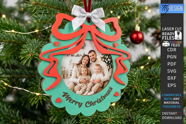 Wooden Christmas Photo Frame Ornament Laser Cut | Holidays