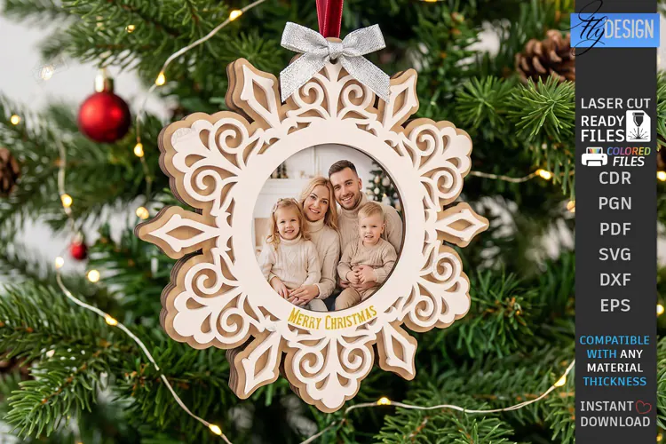 Wooden Christmas Photo Frame Ornament Laser Cut | Holidays