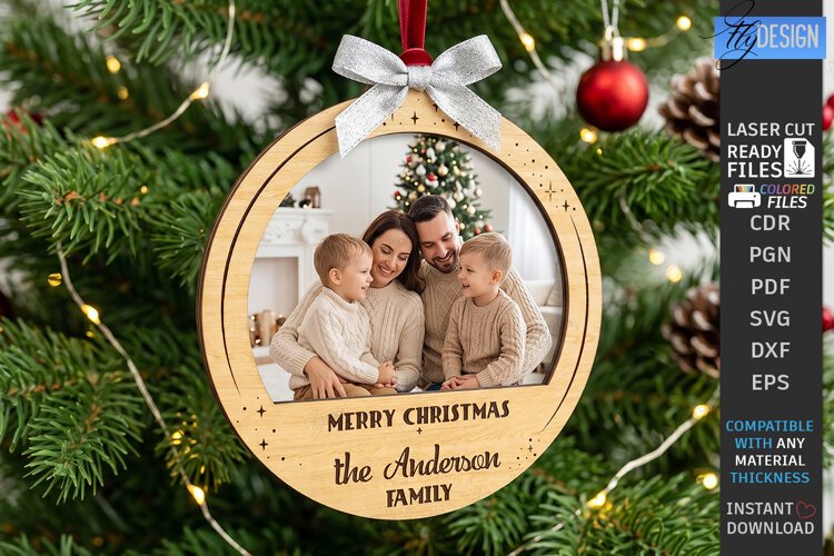 Wooden Christmas Photo Frame Ornament Laser Cut | Holidays example image 1
