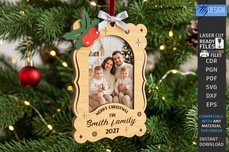 Wooden Christmas Photo Frame Ornament Laser Cut | Holidays example image 1