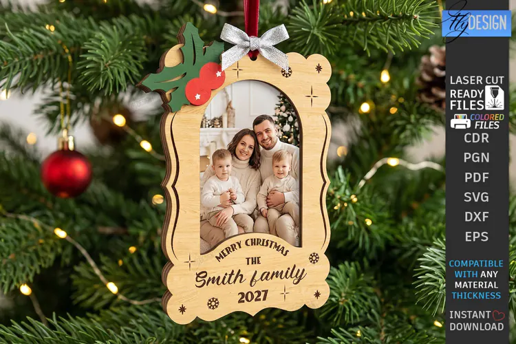 Wooden Christmas Photo Frame Ornament Laser Cut | Holidays