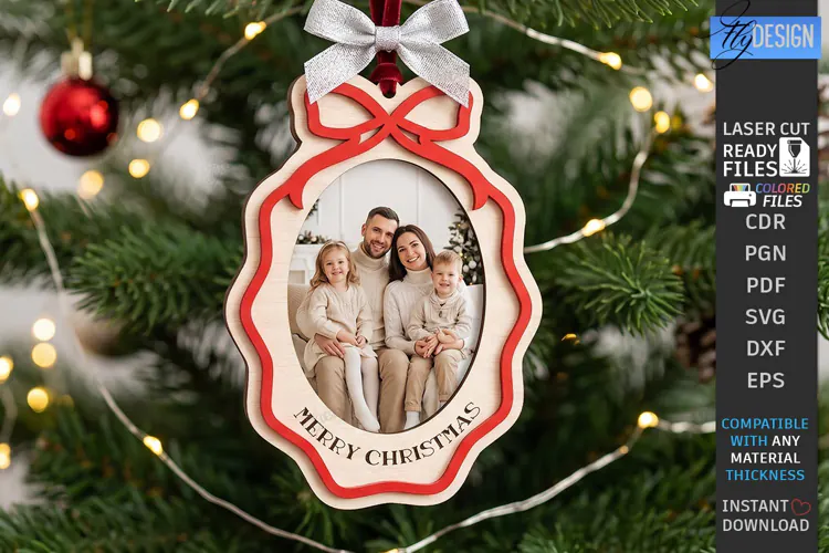 Wooden Christmas Photo Frame Ornament Laser Cut | Holidays