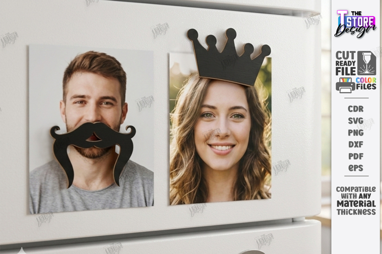 Photo Magnet Laser Cut | Fridge Magnets | Mustache and Crown example image 1