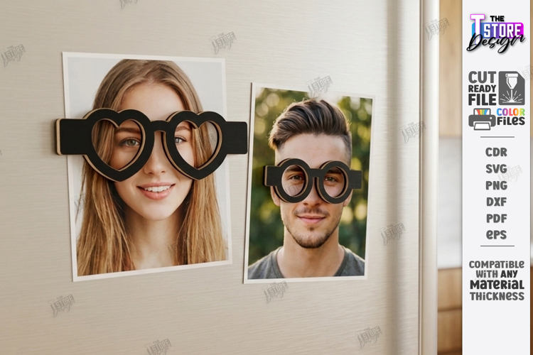 Funny Photo Magnet Laser Cut | Fridge Magnets | Glasses SVG example image 1