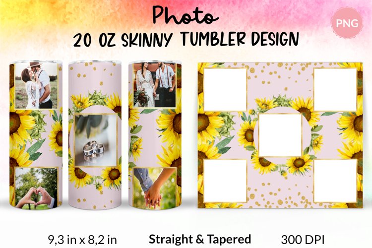 Photo Tumbler Wrap Sunflower Floral Sublimation Design 20 Oz