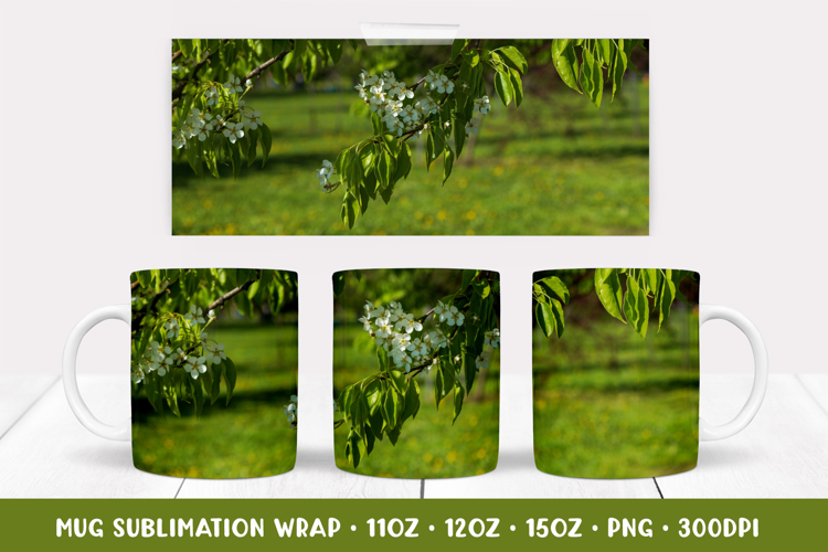 Blooming Pear Blossoms Mug Wrap Sublimation Design 001
