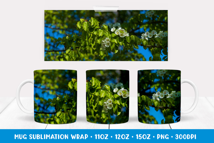 Blooming Apple Tree Blossoms Mug Wrap Sublimation Design 005