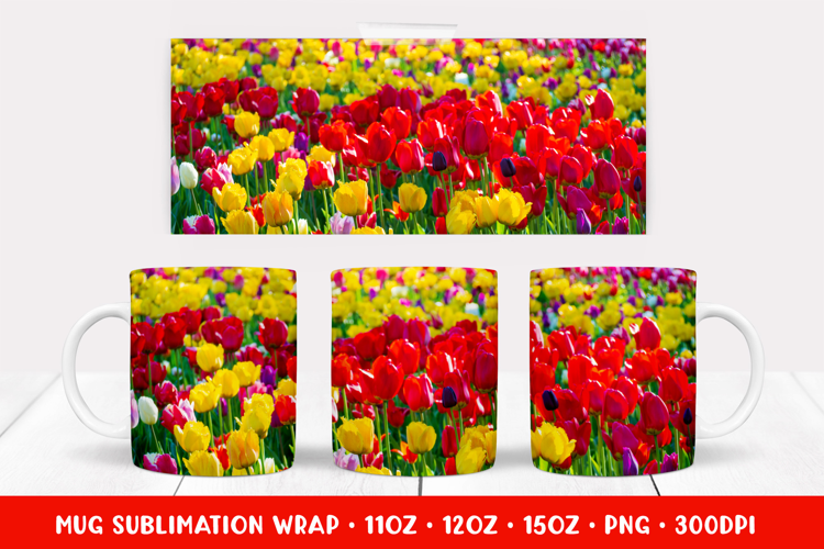 Tulips field Mug Wrap Sublimation. Flowers Mug Design 011