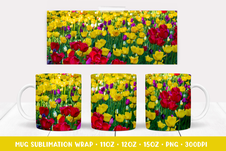 Tulips field Mug Wrap Sublimation. Flowers Mug Design 014