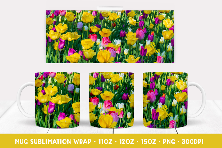 Tulips field Mug Wrap Sublimation. Flowers Mug Design 015