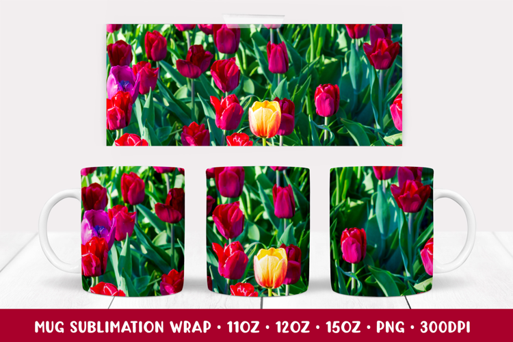 Tulips field Mug Wrap Sublimation. Flowers Mug Design 016
