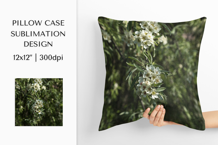 Blooming Pear Flowers Pillow Case Sublimation Design PNG 06