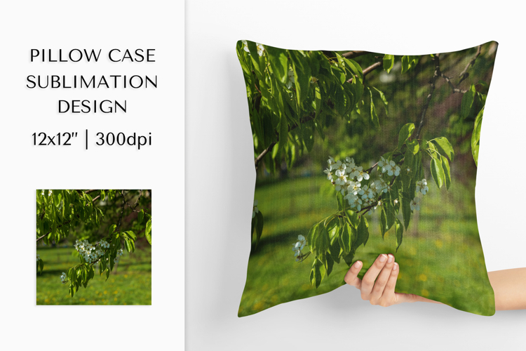 Blooming Pear Blossoms Pillow Case Sublimation Design PNG 01