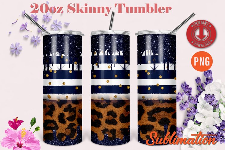 Glitter Leopard Print Skinny Tumbler sublimation PNG