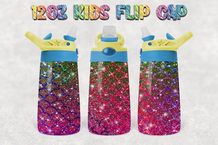 Mermaid Glitter 12oz Kids Flip Cup Design PNG example image 1