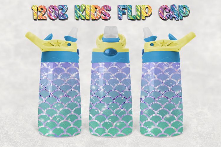 Mermaid Glitter 12oz Kids Flip Cup Design PNG example image 1