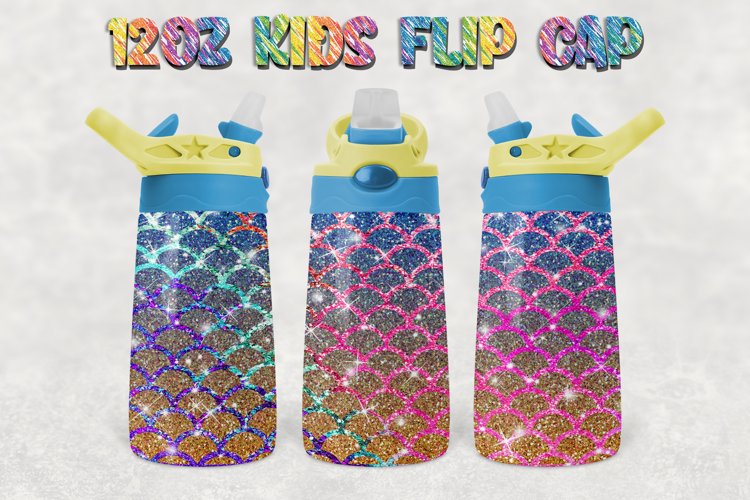 Mermaid Glitter 12oz Kids Flip Cup Design PNG example image 1