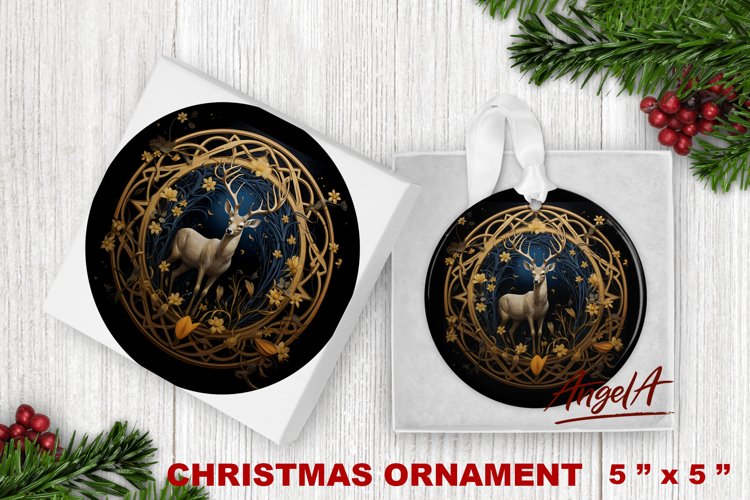 Christmas deer sublimation / round christmas ornament