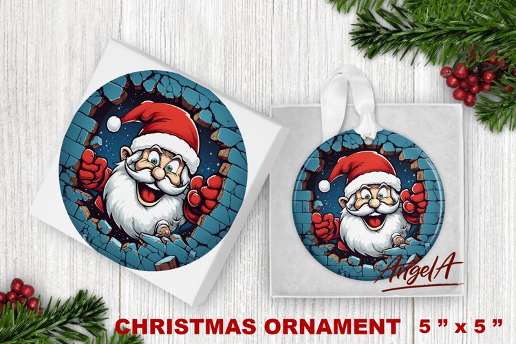 Christmas ornament sublimation / Santa face in broken wall