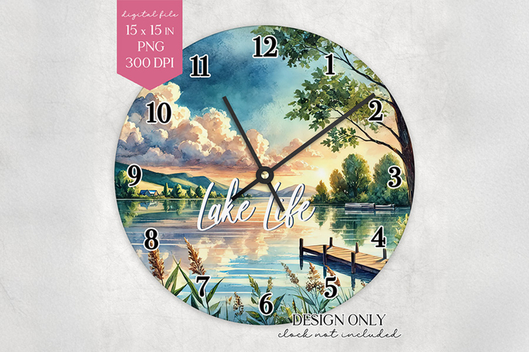 Lake Life Wall Clock Sublimation Design PNG