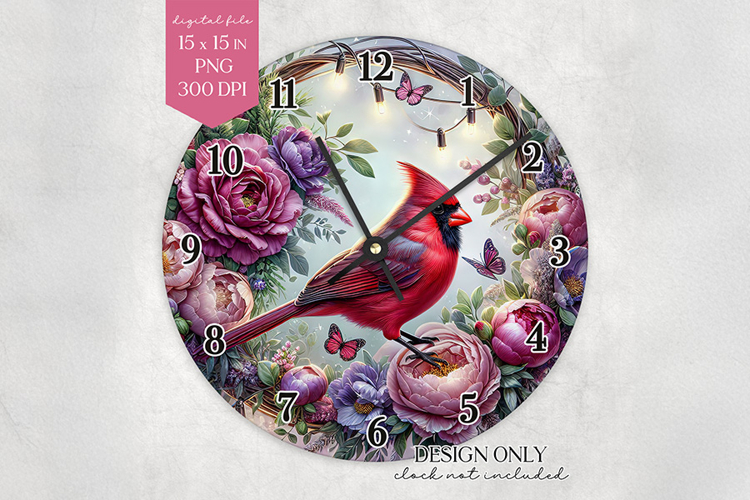 Cardinal Memorial Wall Clock Sublimation Design PNG