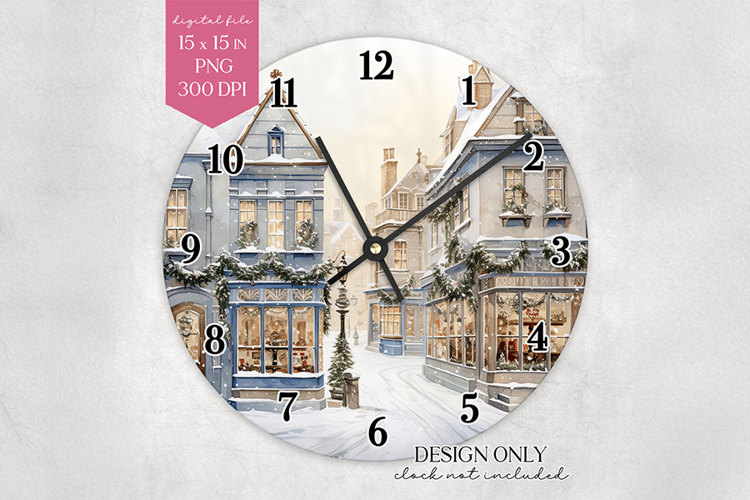Christmas Village Wall Clock Sublimation Design PNG