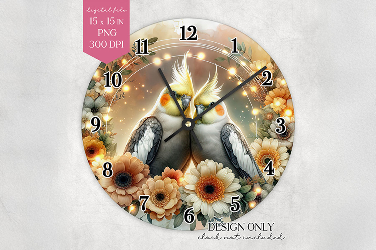 Cockatiel Wall Clock Sublimation Design PNG