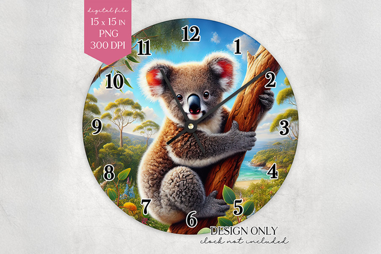 Cute Koala Wall Clock Sublimation Design PNG