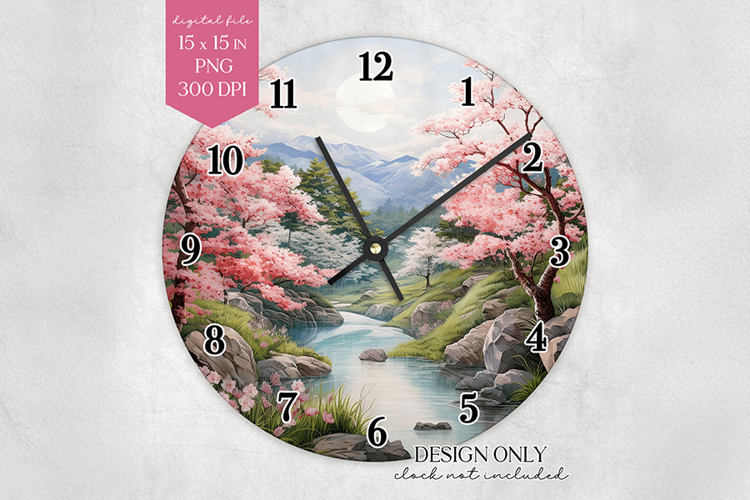 Cherry Blossom Wall Clock Sublimation Design PNG