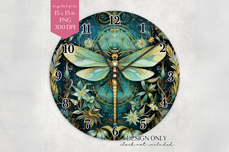 Dragonfly Wall Clock Sublimation Design PNG
