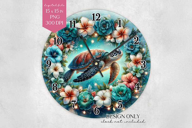 Sea Turtle Wall Clock Sublimation Design PNG