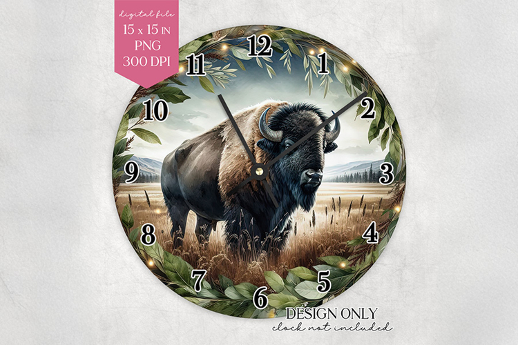 Bison Wall Clock Sublimation Design PNG