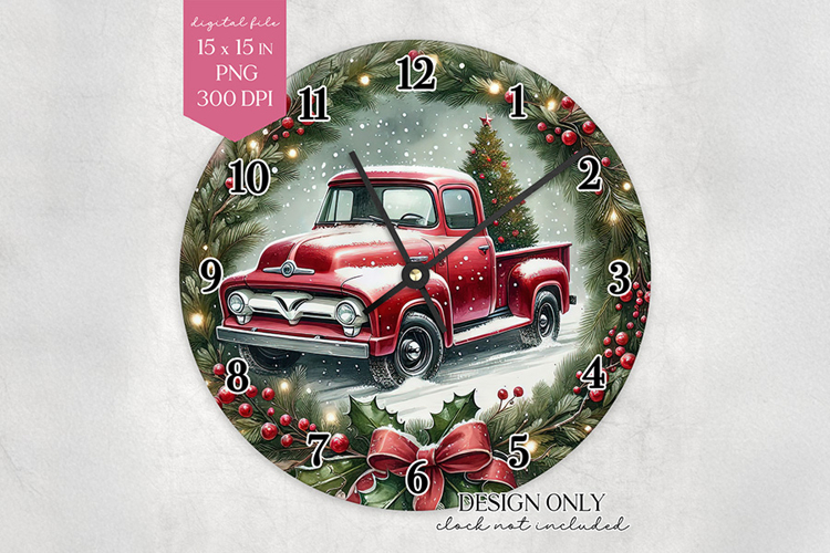 Christmas Truck Wall Clock Sublimation Design PNG