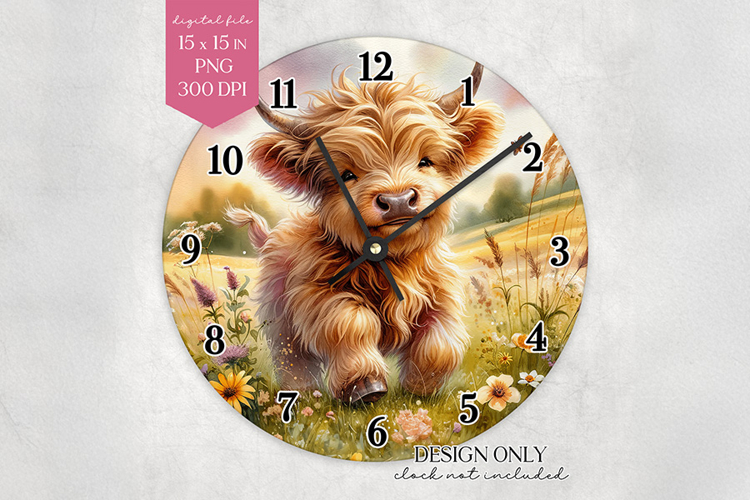 Highland Cow Wall Clock Sublimation Design PNG