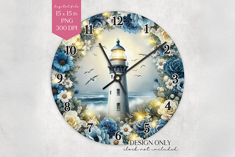 Lighthouse Nautical Wall Clock Sublimation Design PNG