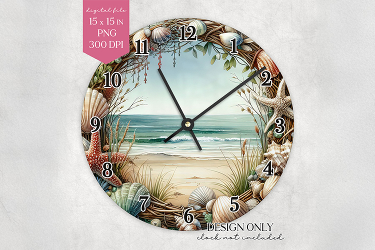 Seashell Beach Wall Clock Sublimation Design PNG