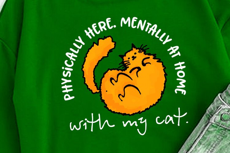 Physically Here Mentally At Home With My Cat PNG, Red cat example image 1