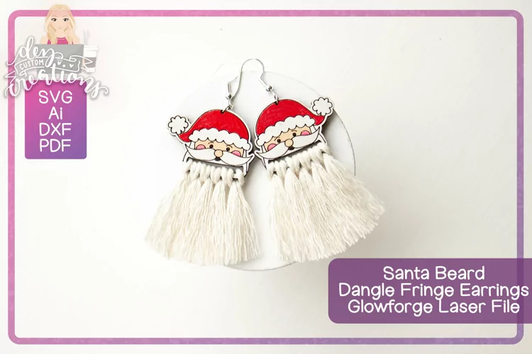 Glowforge Laser Earrings - Santa Beard Dangle fringe design