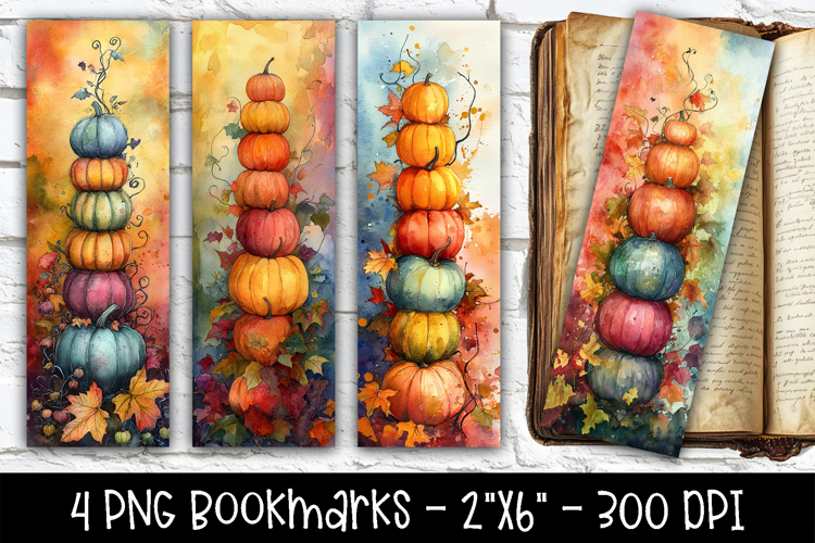 Stacked Pumpkin Bookmarks - 4 Bookmarks