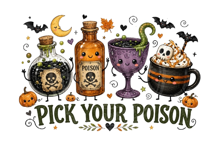 Pick Your Poison Halloween Drinks PNG Sublimation Design