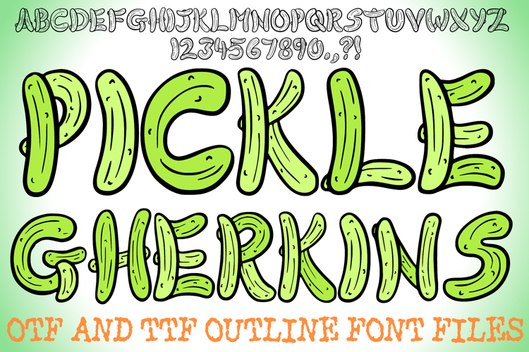 Pickle Gherkins Food Font Typography Lettering Cartoon ABC