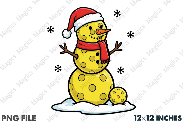 Pickleball Snowman Christmas PNG